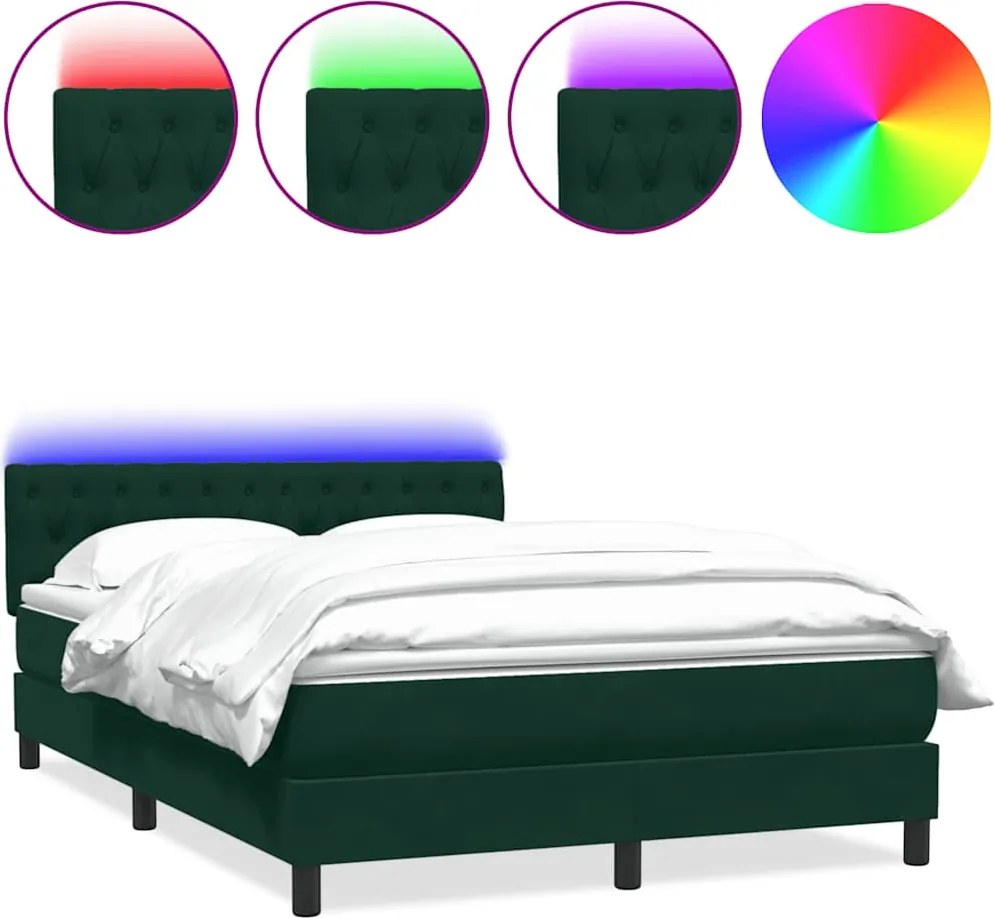 3317178 vidaXL Боксспринг легло с матрак и LED, тъмнозелено, 160x210 см, кадифе