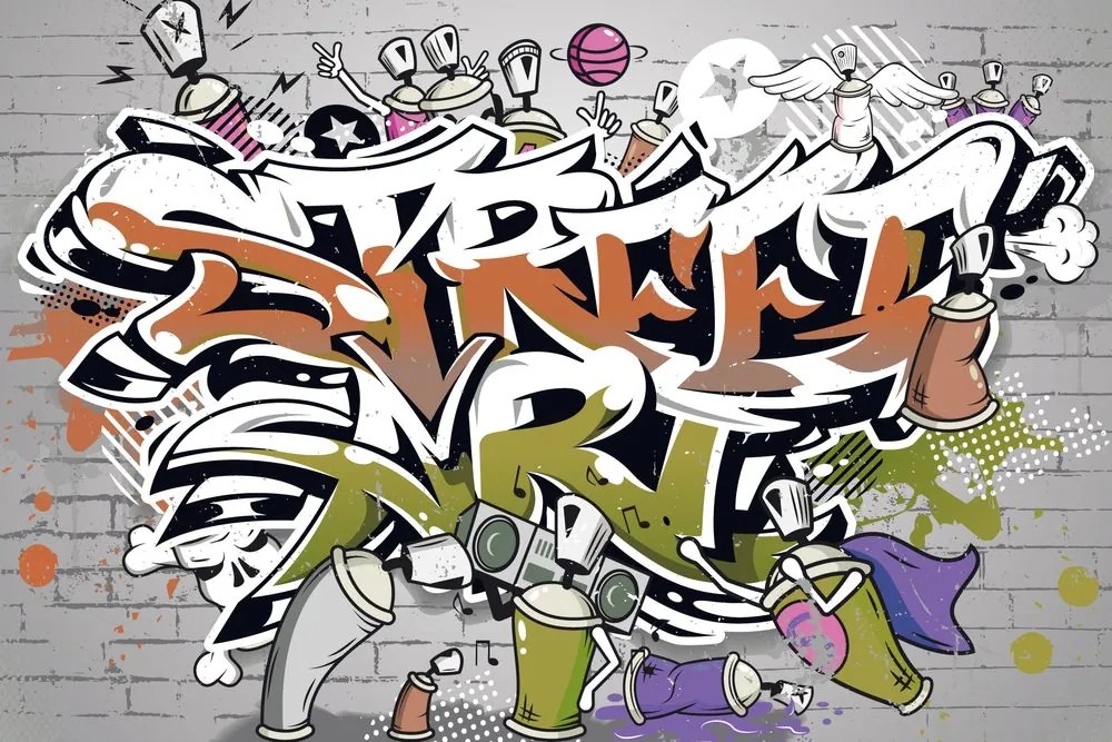 Самозалепващ тапет – Оранжев Street Art надпис със спрейове