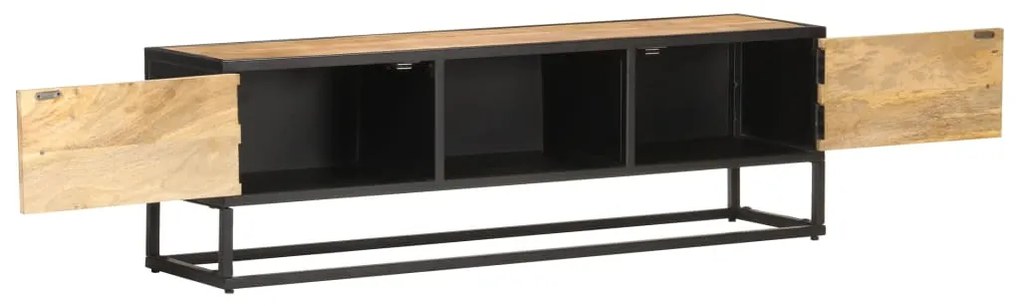 320943 vidaXL TV шкаф с резбовани врати, 130x30x40 см, грубо мангово дърво