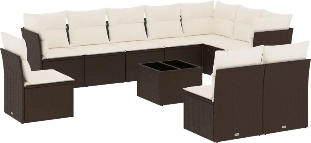 3249652 vidaXL Градински комплект диван с възглавници 11 части кафяв полиратан