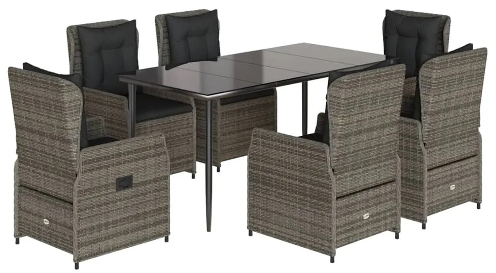 3262858 vidaXL Градински трапезен комплект 7 части с възглавници сив полиратан