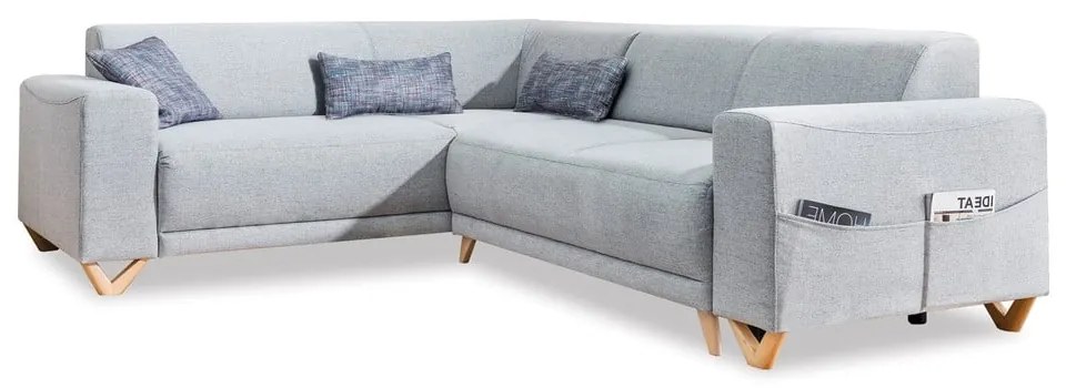 Светлосив разтегателен/с място за съхранение ъглов диван (ляв ъгъл/L форма) Classy Sophie – Miuform