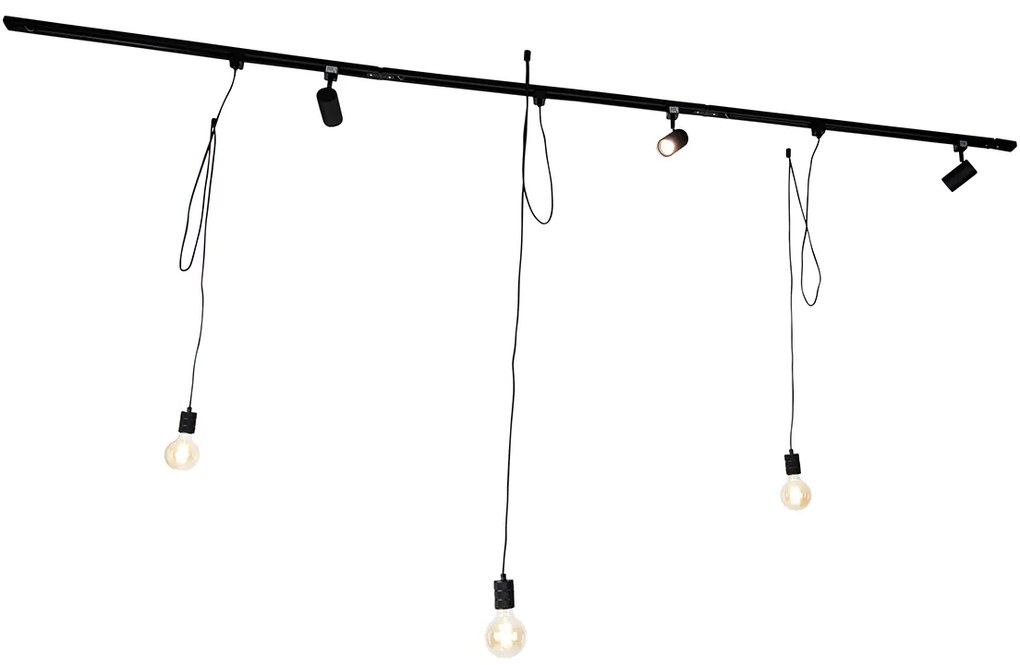 Интелигентна релсова система черна с 3 прожектора и висяща лампа 1-фазен - Cavalux Jeana
