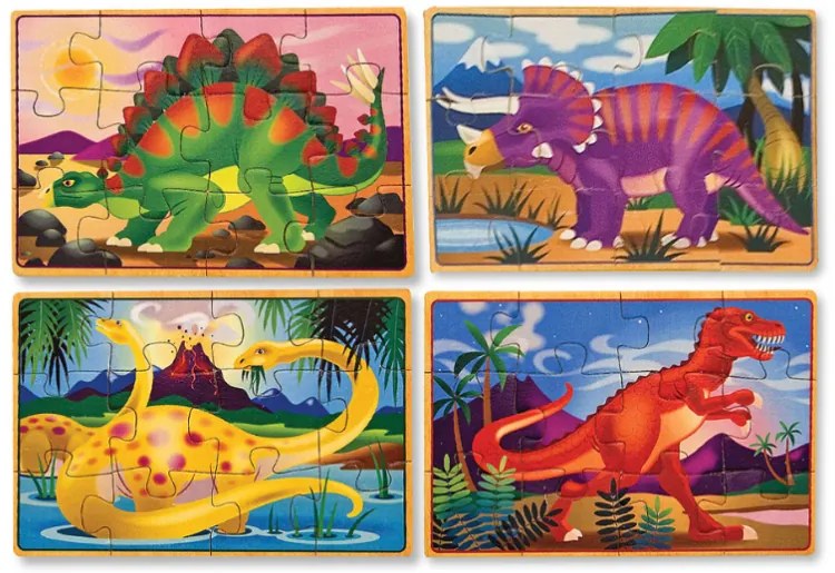 Melissa &amp; Doug - Четири дървени пъзела в кутия - Динозаври