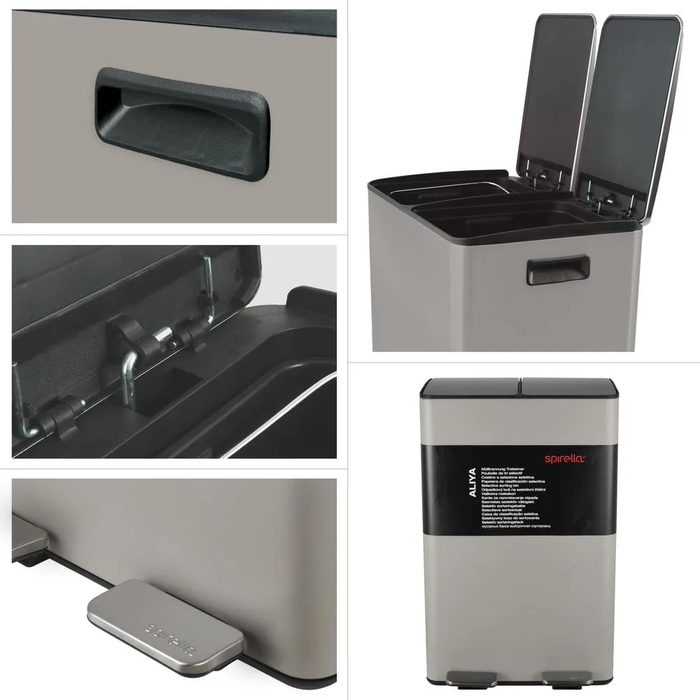 Кафяво-сиво стоманено кошче за боклук 2x30 l за рециклиране с педал Aliya – Spirella