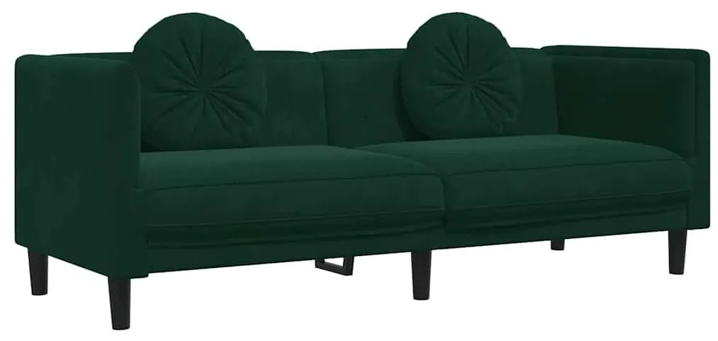 372644 vidaXL Диван с възглавници, 3-местен, тъмнозелен, кадифе