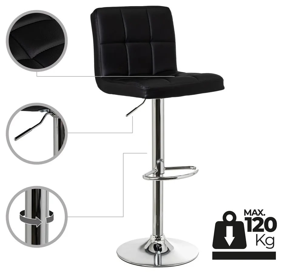 Черни бар столове в комплект от 2 бр. с регулируема височина от имитация на кожа (височина на седалката 93 cm) – Casa Selección