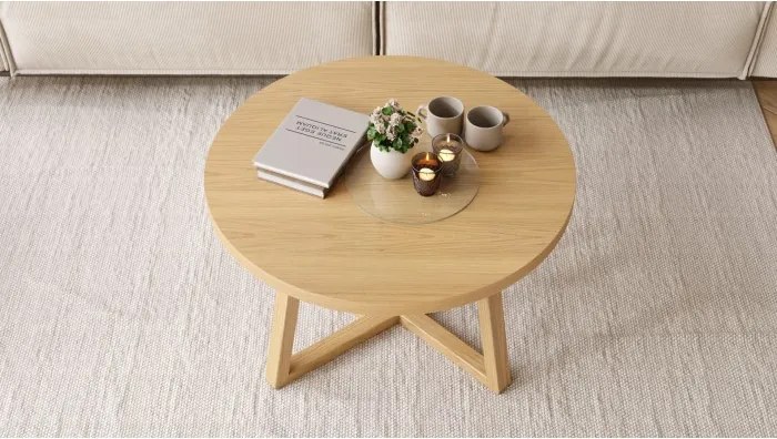 OASIS Естествен дъб – МОДЕРНА КРЪГЛА ДЪРВЕНА ХОЛНА МАСА Ø70 cm