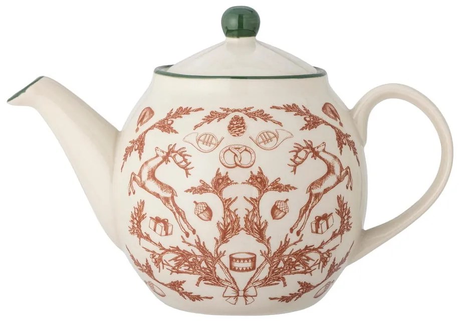 Кремав глинен чайник с коледен мотив 900 ml Beth – Bloomingville