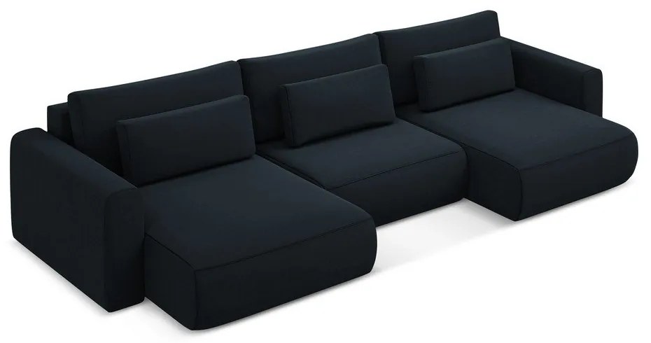 Тъмносин кадифен разтегателен ъглов диван с място за съхранение (U форма) Kapua – Makamii