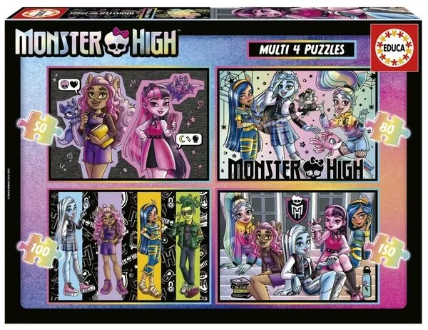 Прогресивен пъзел, Educa, Monster High 4 в 1, 50/80/100/150 части