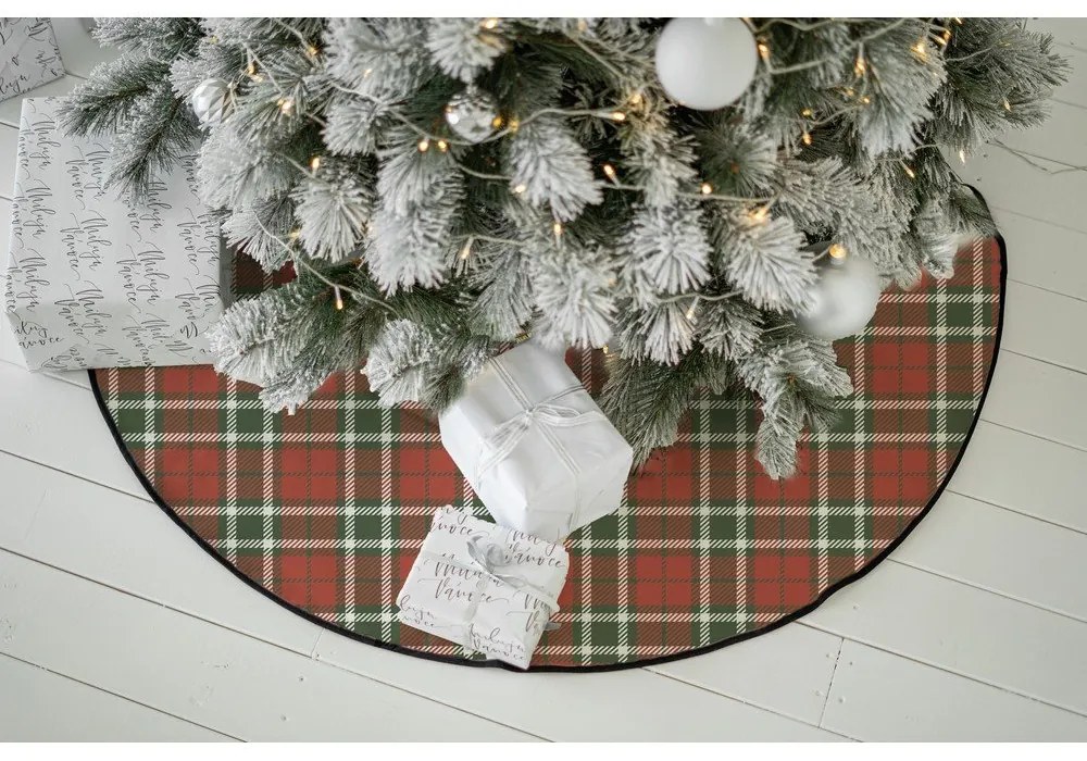 Червен памучен кръгъл килим за под елха, подходящ за пране ø 133 cm Classic and Checkered – Butter Kings