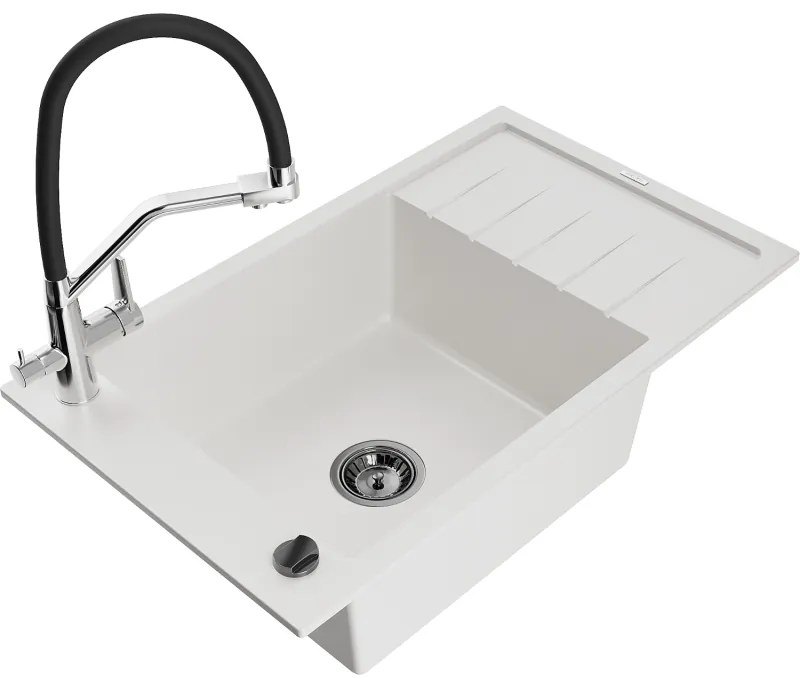 Mexen Elias гранитна мивка с 1 отделение и отцедник с кухненски смесител Duo,