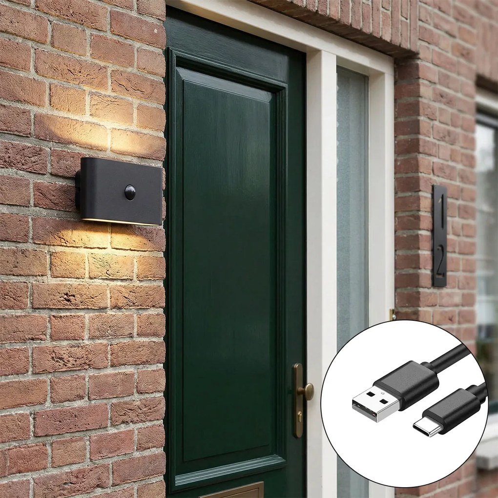 Стенна лампа черна 4-степенен сензор магнитна вкл. LED акумулаторна - Batt