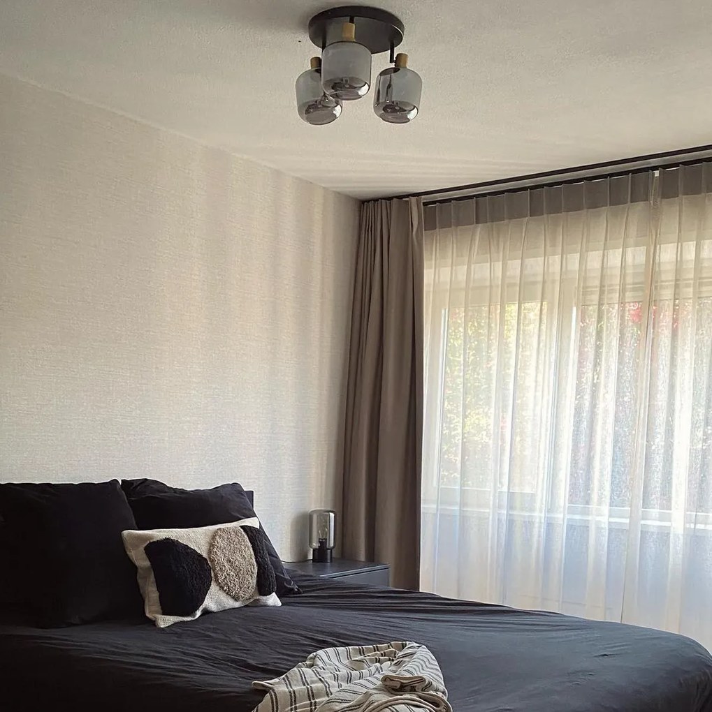 Таванен прожектор черен със злато с опушено стъкло 3-светлина - Zuzanna