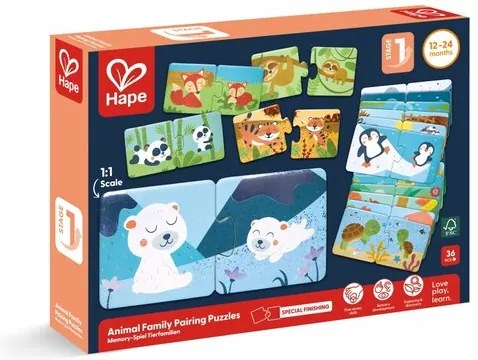 Детски образователен пъзел, Hape, Семейства животни, 36 части