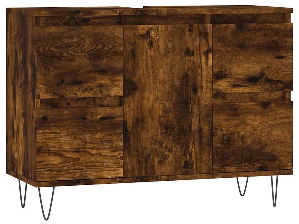 831657 vidaXL Шкаф за баня, опушен дъб, 80x33x60 см, инженерно дърво