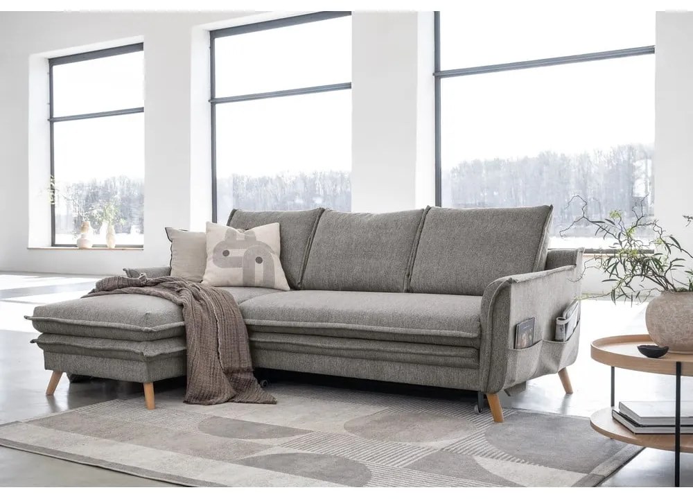 Сив разтегателен ъглов диван (ляв ъгъл) Charming Charlie – Miuform