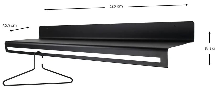 Черна метална стенна закачалка с рафт 120 cm Sway – Spinder Design