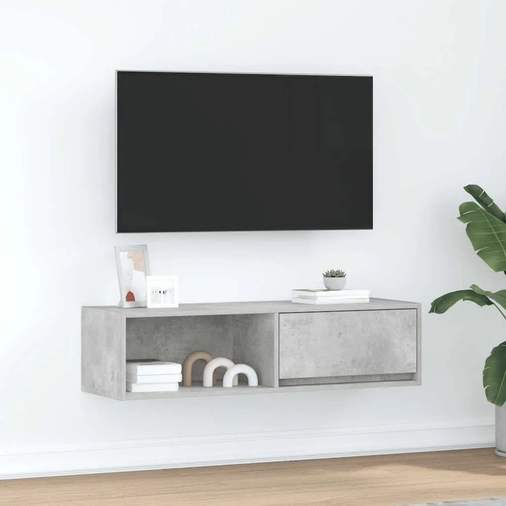 861478 vidaXL ТВ шкаф, бетонно сиво, 100x31x25,5 см, инженерно дърво