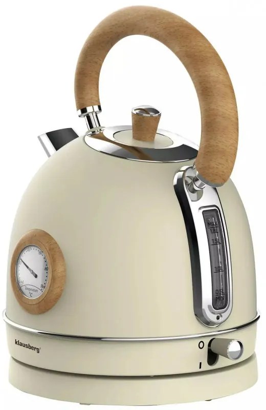 Електрическа кана с термометър Klausberg KB 7906, 2200W, 1.8 л, Индикатор за нивото на водата, Защита от прегряване, Крема