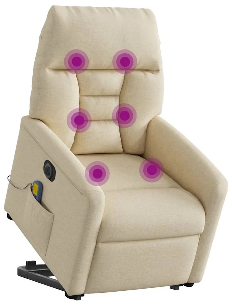 3303070 vidaXL Електрически изправящ масажен реклайнер стол кремав текстил