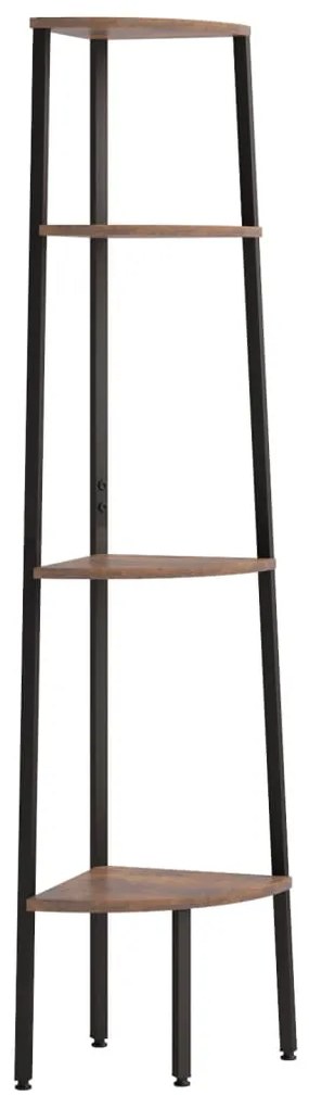 336392 vidaXL Ъглов рафт с 4 нива, тъмнокафяв и черен, 45,5x31,5x150 см
