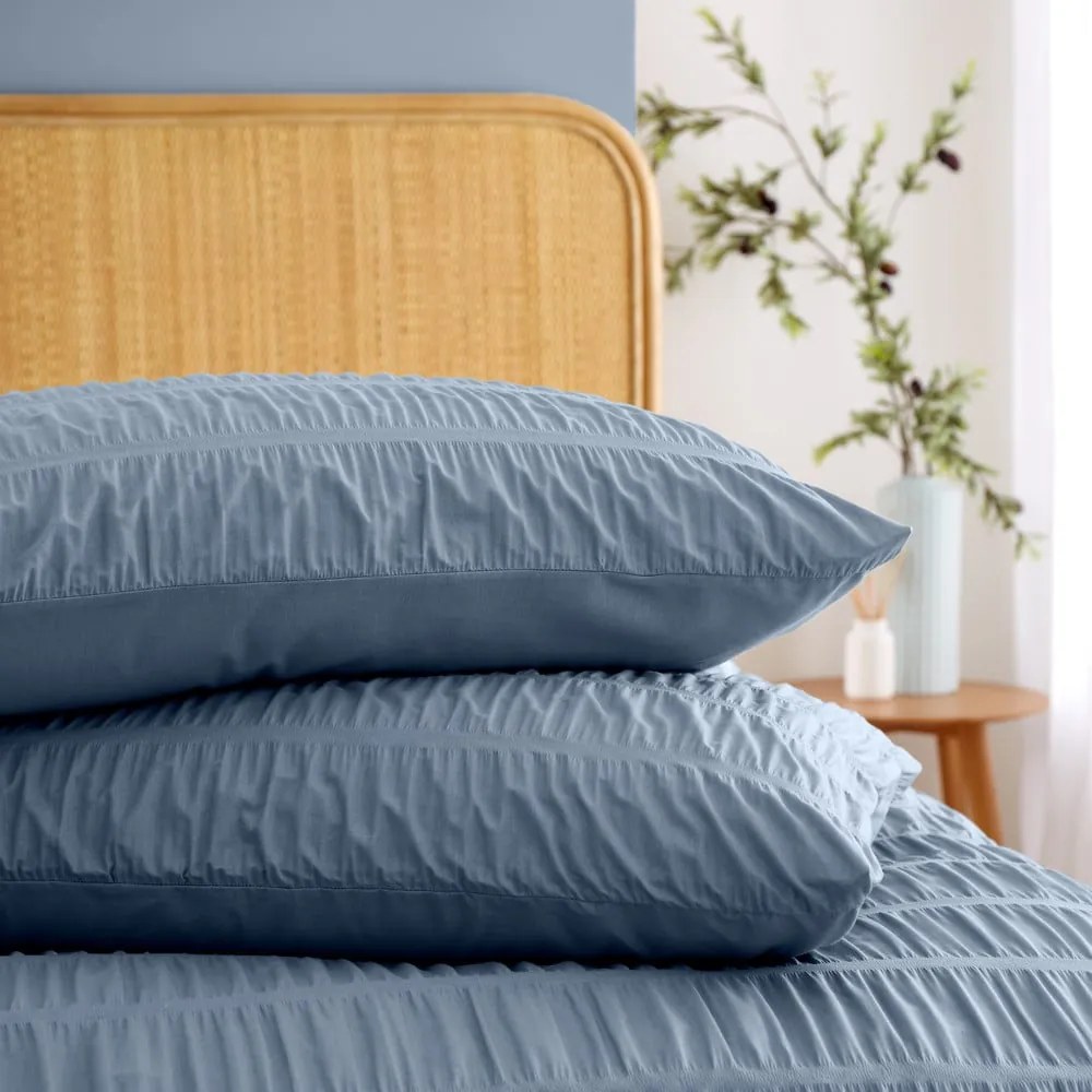 Синьо единично крепирано спално бельо 135x200 cm Seersucker – Catherine Lansfield