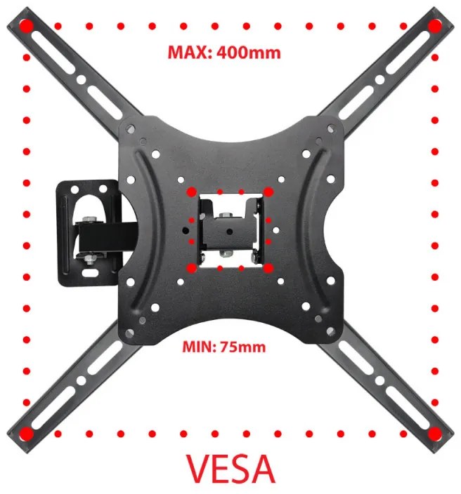 Стойка за телевизор Esperanza ERW015, За стена, От 26 до 70 inch, Макс 30 кг, Vesa 400x400, Черен