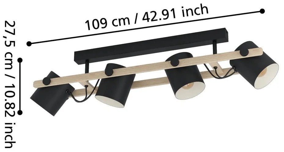 Осветително тяло за таван в черен и естествен цвят с метален абажур 10x19 cm HORNWOOD – EGLO