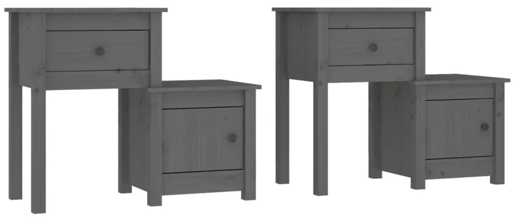 814544 vidaXL Нощни шкафчета, 2 бр, сиви, 79,5x38x65,5 см, борово дърво масив
