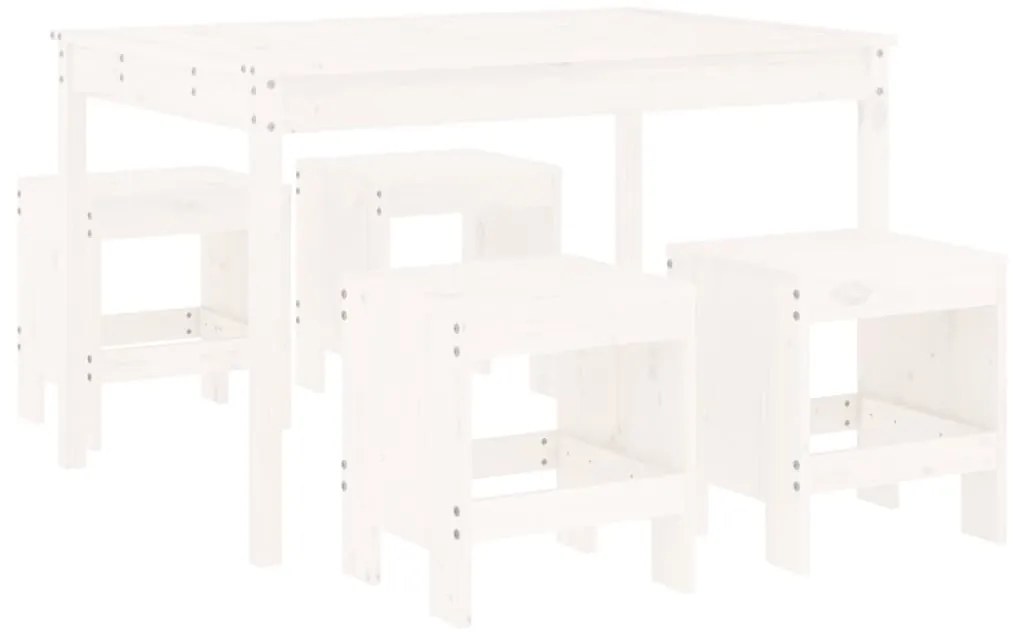3157716 vidaXL Градински трапезен комплект от 5 части, бял, масивен бор