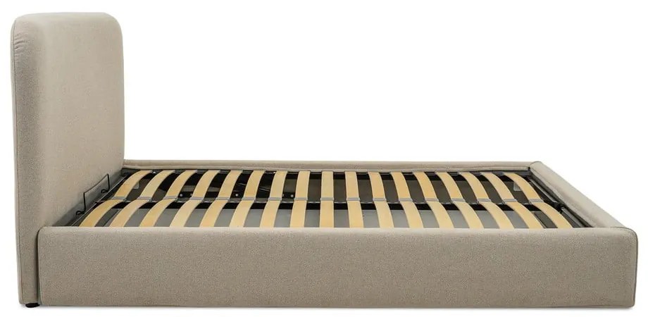 Бежово тапицирано двойно легло с място за съхранение с включена подматрачна рамка 140x190 cm Sea – Scandic