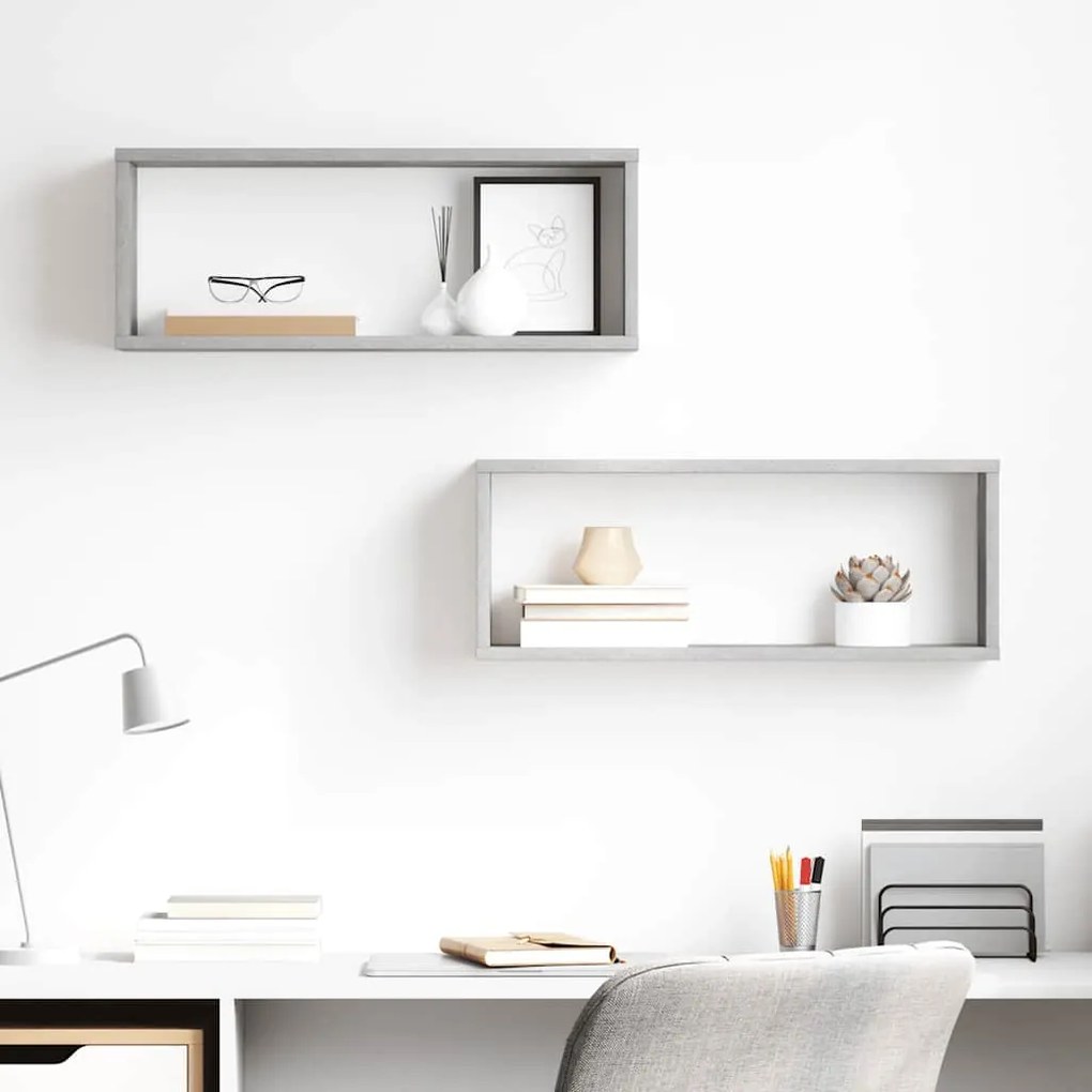 807145 vidaXL Стенни кубични рафтове, 2 бр, бетонно сиви, 60x15x23 см