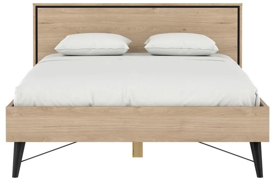 Двойно легло от дъбов декор с включена подматрачна рамка в естествен цвят 140x200 cm Ry – Tvilum