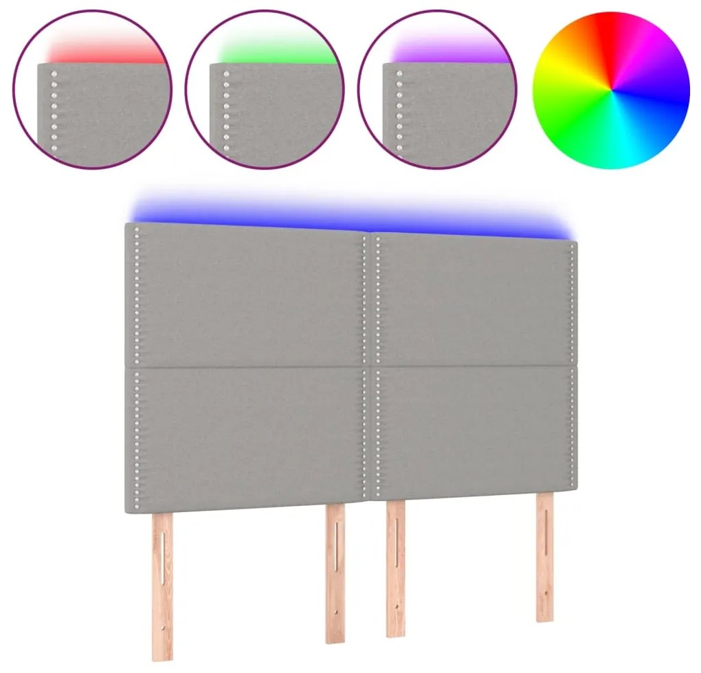 3122282 vidaXL LED горна табла за легло, светлосива, 144x5x118/128 см, плат