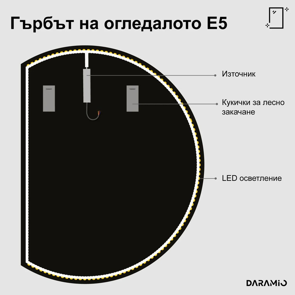 Полукръгло огледало с LED осветление E5