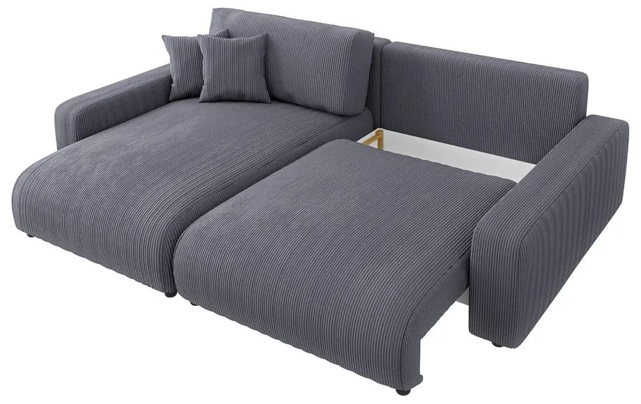 Тъмносив разтегателен ъглов диван от рипсено кадифе (променлив) Sara – Ropez