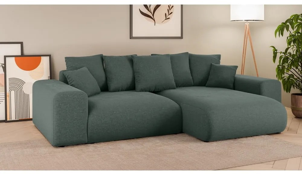 Тъмнозелен разтегателен ъглов диван с място за съхранение (променлив) Luma – Ropez
