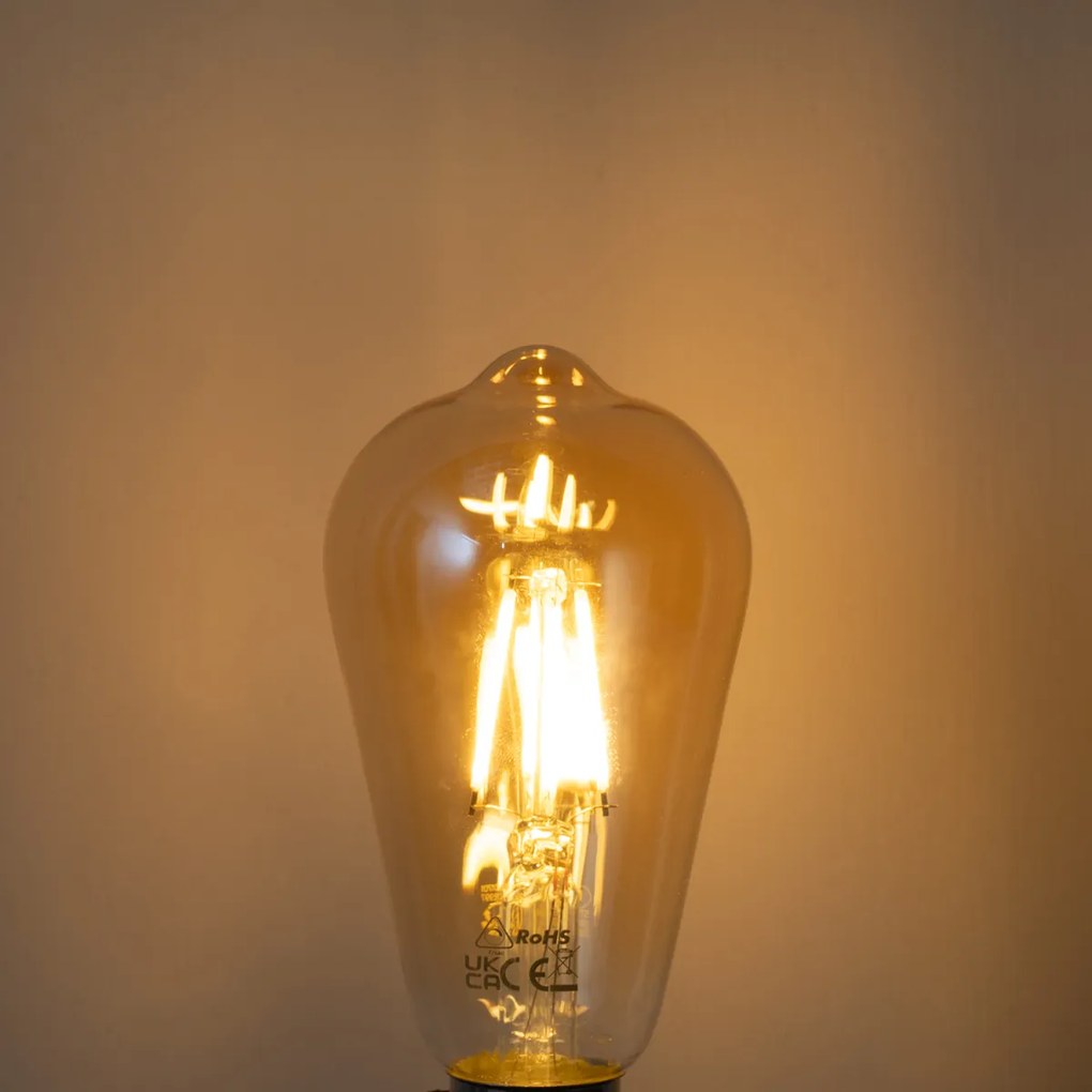 Комплект от 5 E27 димируеми LED филаментни крушки ST64 златисти 4.5W 450 lm 2200K