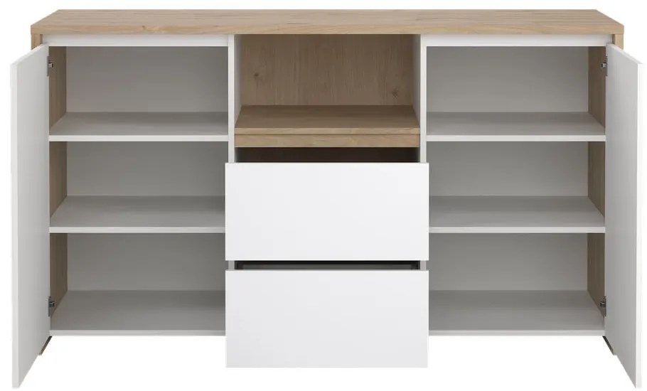 Скрин от дъбов декор в бял и естествен цвят 149x84x48 cm Next – Tvilum