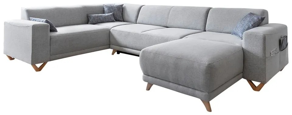 Светлосив разтегателен/с място за съхранение ъглов диван (ляв ъгъл/U форма) Classy Sophie – Miuform