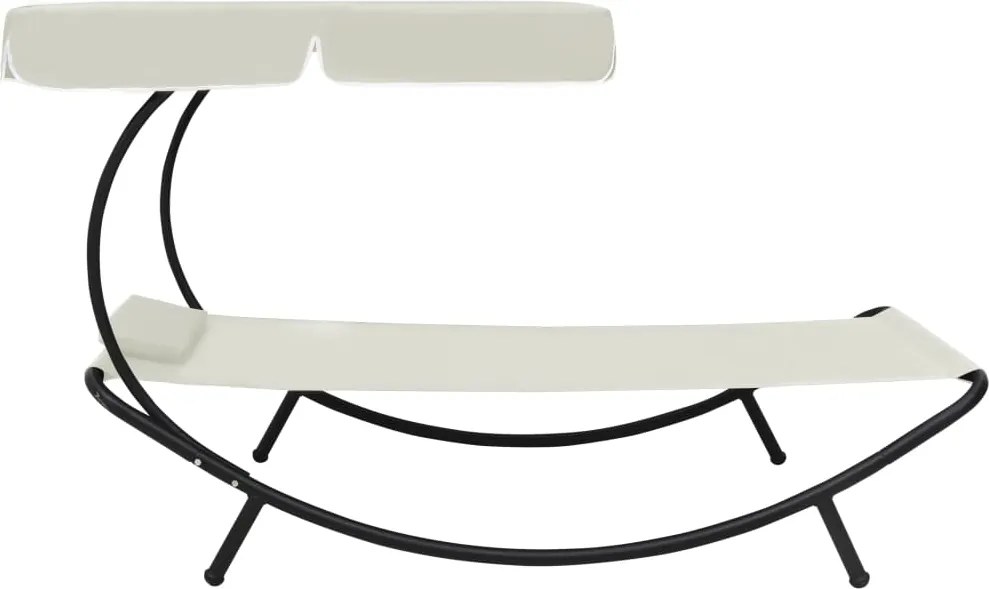 48077 vidaXL Лаундж легло за открито с навес и възглавница, кремавобяло