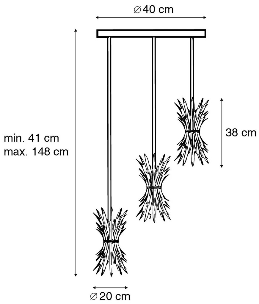Висяща лампа в стил арт деко златиста 3-светлинна - Wesley