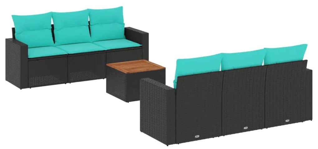 3256344 vidaXL Градински комплект диван с възглавници 7 части черен полиратан