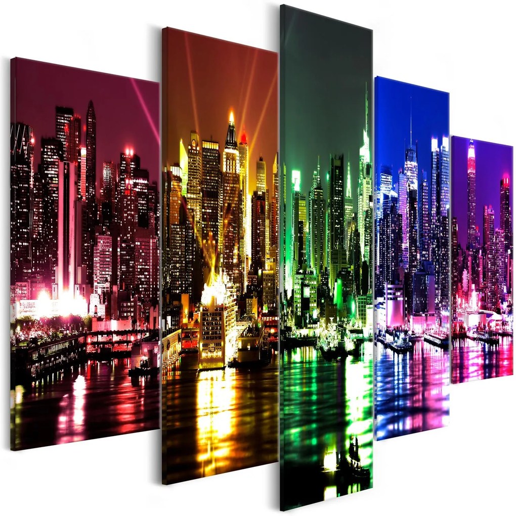 Печат върху платно - Rainbow New York (5 части) Wide 225x100