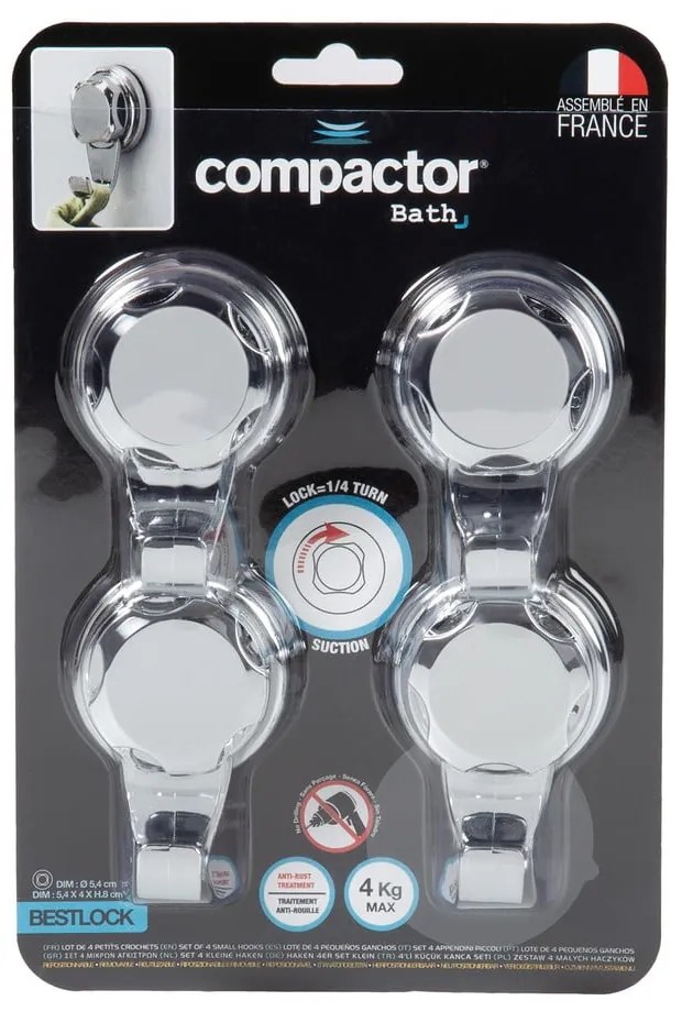 Самозадържащи се метални кукички в сребристо в комплект от 4 Bestlock Bath - Compactor
