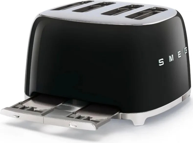Тостер за хляб SMEG 50's Style TSF03BLEU, 2000W, 4 филии, 6 нива, Тавичка за трохи, Вграден кабел, Неръждаема стомана, Черен