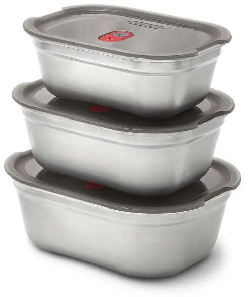 Комплект 3 бр кутии за храна Black+Blum Meal Prep FBSS-BX-PACK1, 0.6/0.9/1.2 l, Правоъгълни, Подходящи за фурна, Без BPA, Неръждаема стомана, Сив