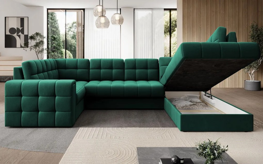 Ъглов диван Bale U-Зелен-Десен